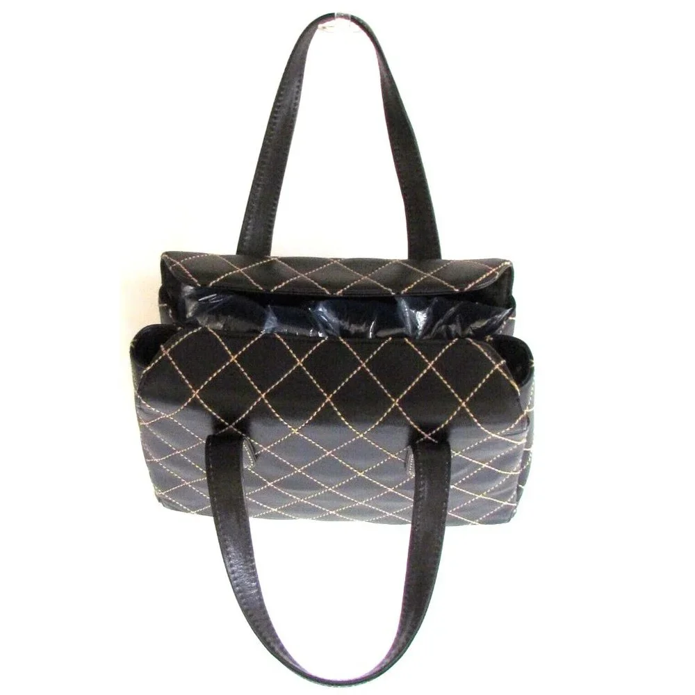 Chanel Wild Stitch Brown Leather Squared Diamond Stitching Top Handle Bag